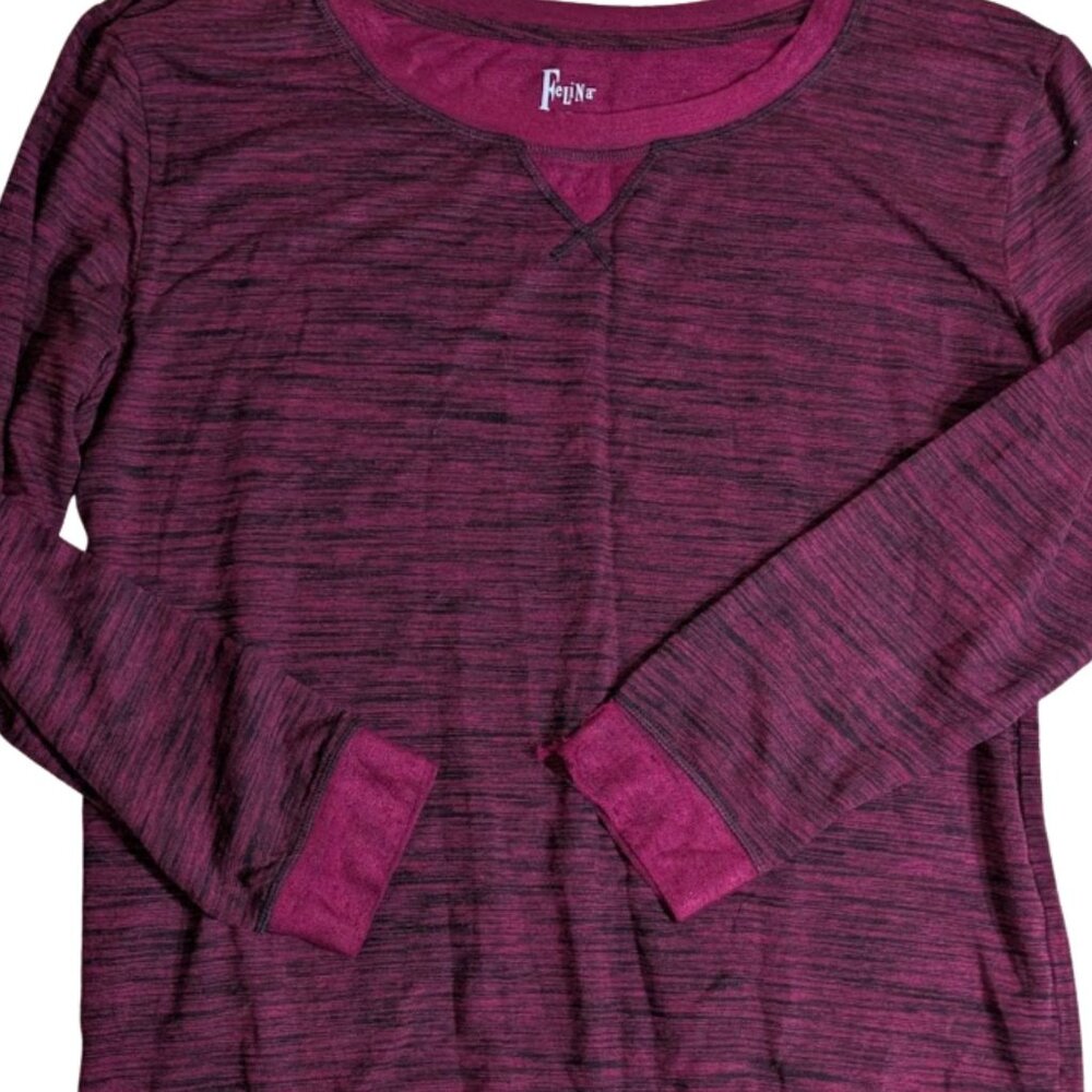 Felina Women's Burgundy/Black Crew Neck Pajama Top Long Sleeve Super Soft Sz XXL